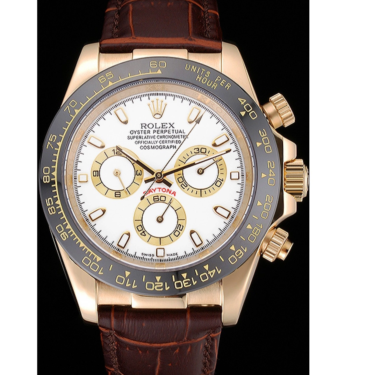 Good copy rolex watches 622633 Cosmograph Daytona Leather Bracelet White Case Gold Brown Dial Rolex 0817